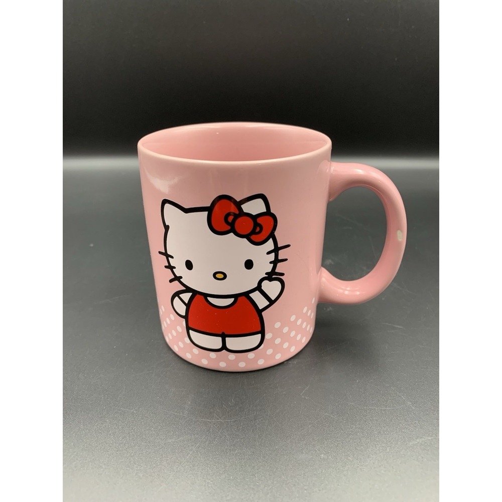 Hello Kitty Sanrio 2011 Pink & White Polka Dot 12oz Ceramic Mug Cup